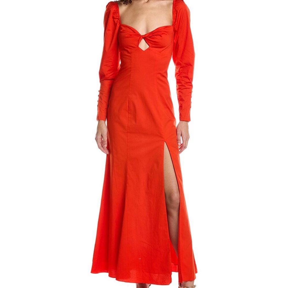 STAUD Josephine Twist Front Stretch - Coral Sweetheart Slit Gown